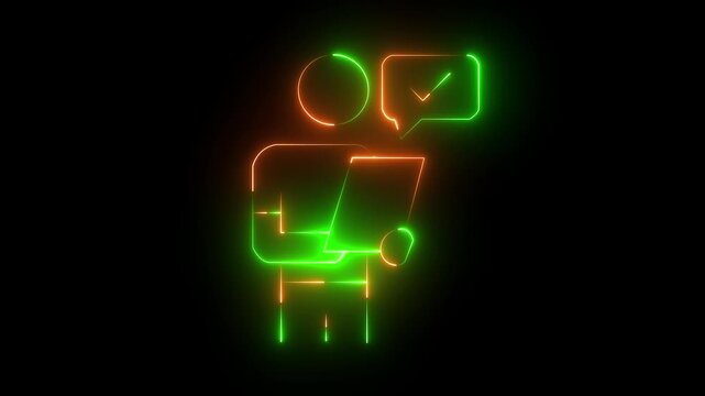Approval line neon icon man for modern concepts, web and apps on white Glowing Neon Knowledge Base Icon, Symbol of Information, Learning.