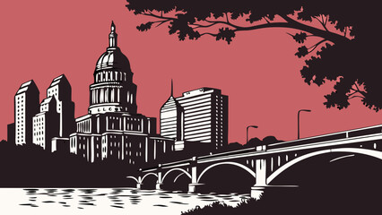 Austin skyline vector perfect for city event promotions, tourism websites, and texasthemed designs showcasing the iconic austin bridge.