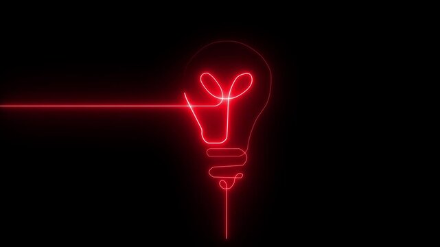 Neon light digital bulb icon animation on black background.Energy idea, Electric neon bulb with charging icon. power supply source.Glowing neon light-bulb icon animation black background. 4K video - Powered by Adobe