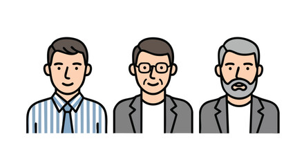 Diverse team portraits showcasing professional men of varying ages and styles for business presentations