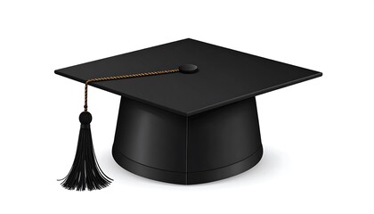 Black graduation cap on white background