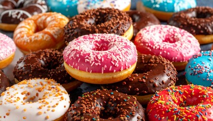 Close Up Of A Selection Of Colorful Donuts.