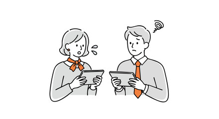 Frustrated People Staring at Tablets Modern Digital Confusion