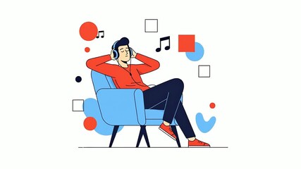 Relaxing Man Listening to Music in Armchair.