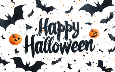 Halloween Banner with Happy Halloween in Spooky Fonts Featuring Themed Decorations and Festive Colors isolated on transparent background PNG