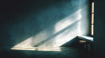 Blue concrete wall receives light, texture shown. Ideal as office, corporate or virtual background, and modern branding.