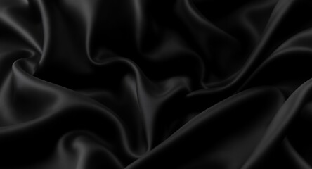 Fototapeta premium Draped Black Fabric, Smooth Textile Texture, Elegant Background, Dark Silk Waves