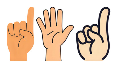 Vector illustrations of a set of hand gestures and signs with various finger positions and numbers