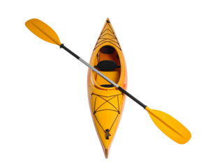 Kayak boat with paddle on a white background.