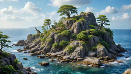 Dinosaurierinsel im Ozean - Landschaft Wallpaper - Natur Hintergrundbild