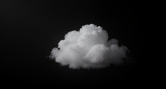 Single Fluffy White Cloud Isolated on Black Background, Perfect for Compositing and Design Projects