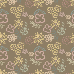 Earth Tone Floral Seamless Pattern, Minimalist Flower Digital Paper, Neutral Aesthetic Botanical Background for Fabric and Scrapbooking