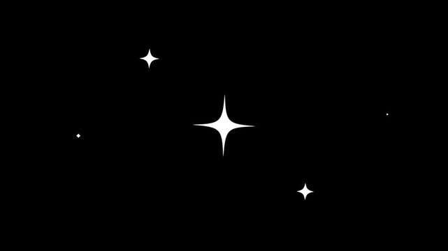 4K Sparkle Light Animation Twinkling Stars on Black Background White Cartoon Style Flat Vector Star Effects Seamless Loop for Holiday, Sky, or Fantasy Scene Alpha Channel Transparent Overlay
