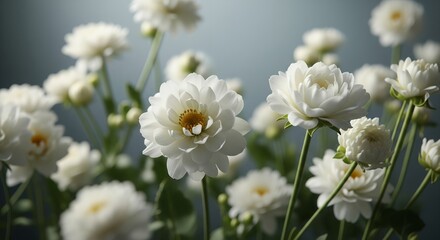 Fototapeta premium White Flowers, Close-up Bouquet, Floral Arrangement, Soft Bloom, Elegant Botanical Photography