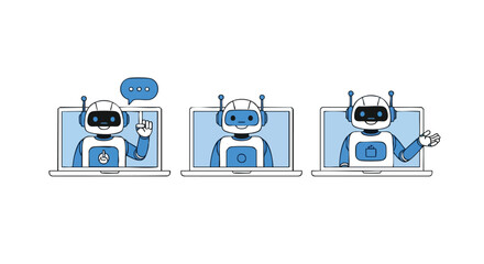 Friendly robots engaging customers online offering support and service solutions