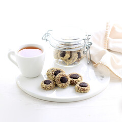 Choco Thumb Print Cookies Served with Tea
