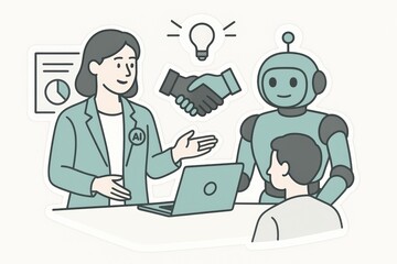 Collaborative synergy between artificial intelligence and human interaction depicted in a professional setting demonstrating innovative communication and partnership among technology enthusiasts