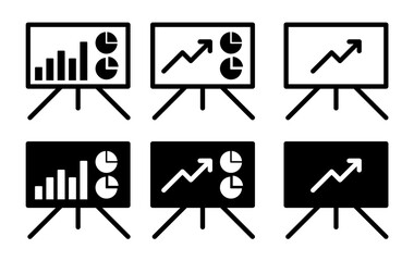 Presentation Board Icons with Charts and Graphs Isolated on White Background