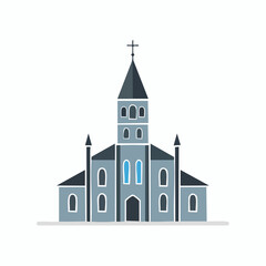 Fototapeta premium Church Building Simple style Gray facade Tall steeple Religious worship place high quality professional