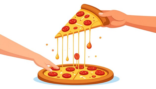 Pizza slice being taken from a pizza