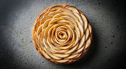 Artisanal apple tart with a floral design, showcasing culinary artistry and baking skill in detail