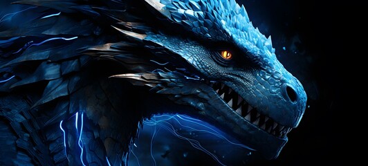 The black background contrasts sharply with the bright blue silver light emitted by Ankylosauria , generative AI