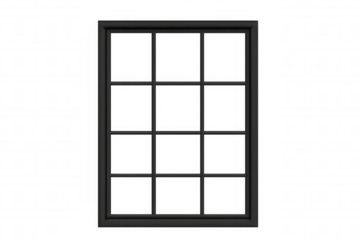 Black window frame with transparent background, perfect for architectural visualizations and design projects requiring customizable window elements