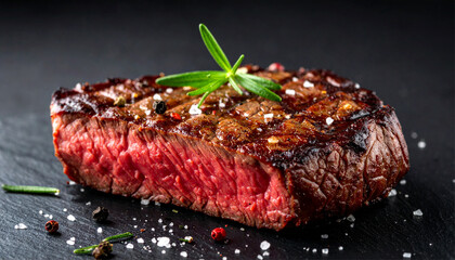 Delicious, perfectly cooked steak with herbs and seasoning