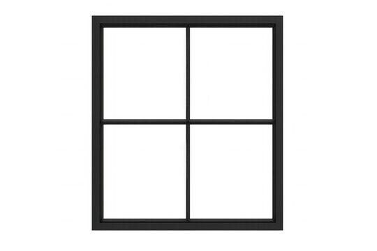 Black window frame dividing the view into four transparent sections, perfect for showcasing different scenes or images