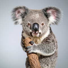 Fototapeta premium Curious koala clinging to tree, showcasing its adorable features and playful demeanor