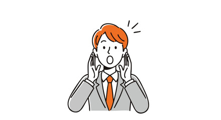 Excited businessman sharing important news with open mouth and hands cupped around ears