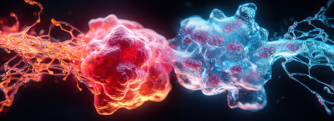 Dynamic image of vibrant enzymes swirling in captivating display of color and motion