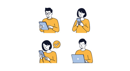 Engaging diverse team connecting through technology on tablets, laptops, and smartphones