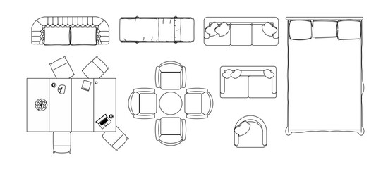 Architectural Drawings, people plan vector interior, living room illustration, top view