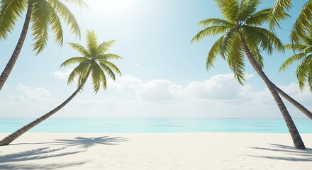 Tropical paradise beach with palm trees at sunset on a Caribbean island