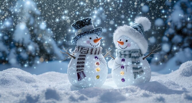 Two Sparkling Snowmen in Winter Wonderland