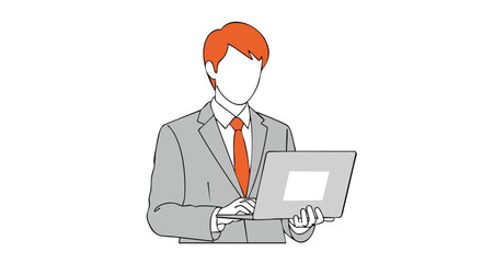 Professional businessman diligently working on laptop, presenting modern business concepts with confidence.