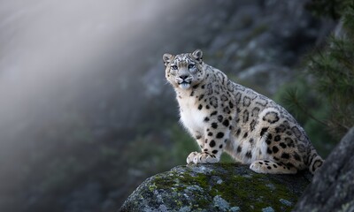 A Majestic Snow Leopard on a Rocky Outcrop