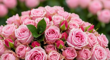 Obraz premium Close-up of a beautiful bouquet of pink roses, perfect for gifting and decoration.