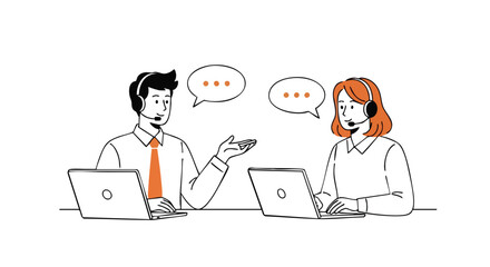 Friendly customer service team provides tech support online with laptops and headsets for great communication