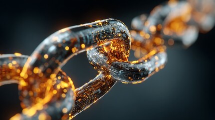 Illuminated Metallic Chain Link Design Cryptocurrency Technology Ledger System Conceptual