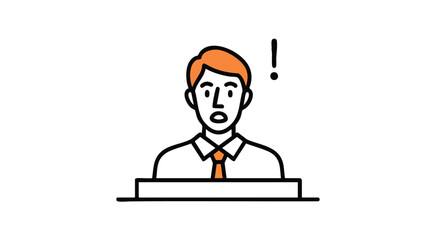 Shocked businessman reacts to unexpected news with exclamation mark, conveying surprise and urgency