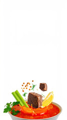 Ingredients Falling into Moroccan Harira Soup with Chickpeas Lentils and Beef