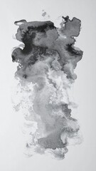 Vertical Abstract Monochrome Watercolor Wash Painting on White Paper Texture Backdrop