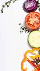 Fresh Cut Vegetables and Herbs on White Background for Culinary and Healthy Eating
