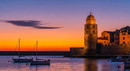 Fototapeta premium Collioure Church of Notre Dame des Anges at Sunset.