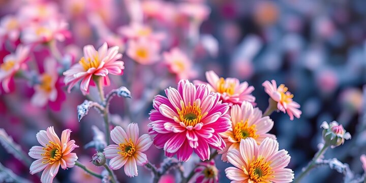 Vibrant frozen germini blossoms in summer hues, abstract background,  art,  ice