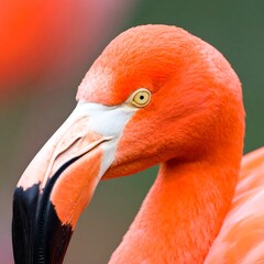 Close-up of a vibrant orange flamingo's head and neck