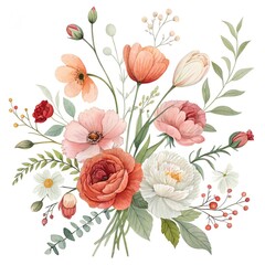 Watercolour Floral Bouquet Set with Peach and Pink Flowers
