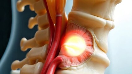 Spine intervertebral disc herniation anatomy model with pain visualization and inflammation